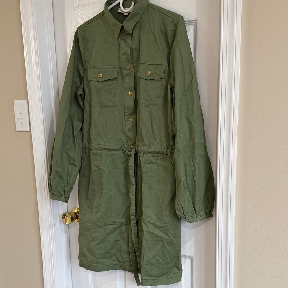 LOFT Olive Green Long Sleeve Utility Dress - Tall - Picture 8 of 11